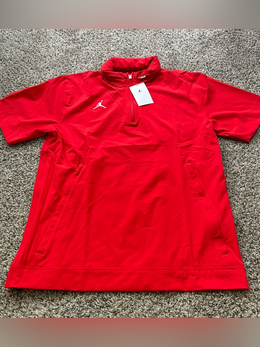 Jordan Coaches Jacket Mens Medium Red Short Sleeve 1/4 Zip Hood FN6923-657